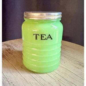 Jeannette Glass Jadeite Tea Canister Vintage Uranium Glass